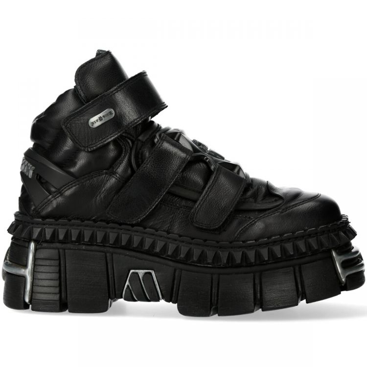 Chaussures Plateformes New Rock Metallic en Cuir Noir