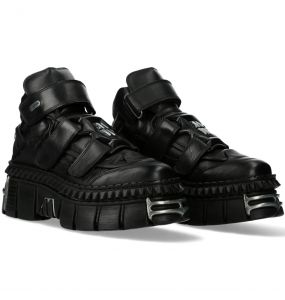 Chaussures Plateformes New Rock Metallic en Cuir Noir