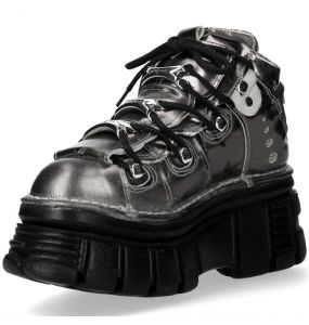 Chaussures New Rock Metallic en Cuir Argenté