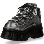 Chaussures New Rock Metallic en Cuir Argenté