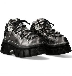 Chaussures New Rock Metallic en Cuir Argenté