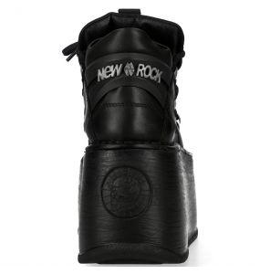 Black Leather New Rock Marte Platform Shoes