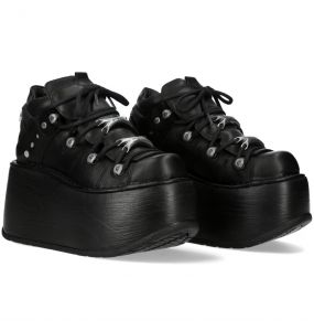 Black Leather New Rock Marte Platform Shoes