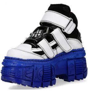 Chaussures Plateformes New Rock Tank Blanches Noires et Bleues