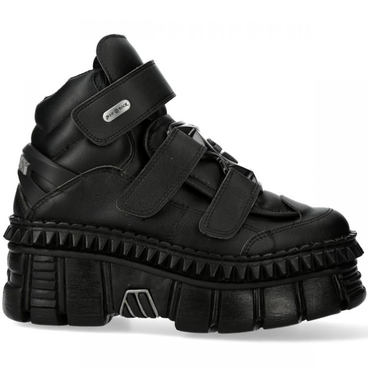 Chaussures Plateformes New Rock Metallic en Cuir Vegan Noir