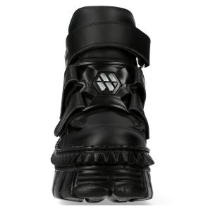 Black Vegan Leather New Rock Metallic Platform Shoes