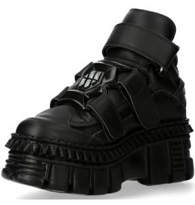 Chaussures Plateformes New Rock Metallic en Cuir Vegan Noir