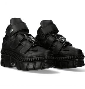 Black Vegan Leather New Rock Metallic Platform Shoes