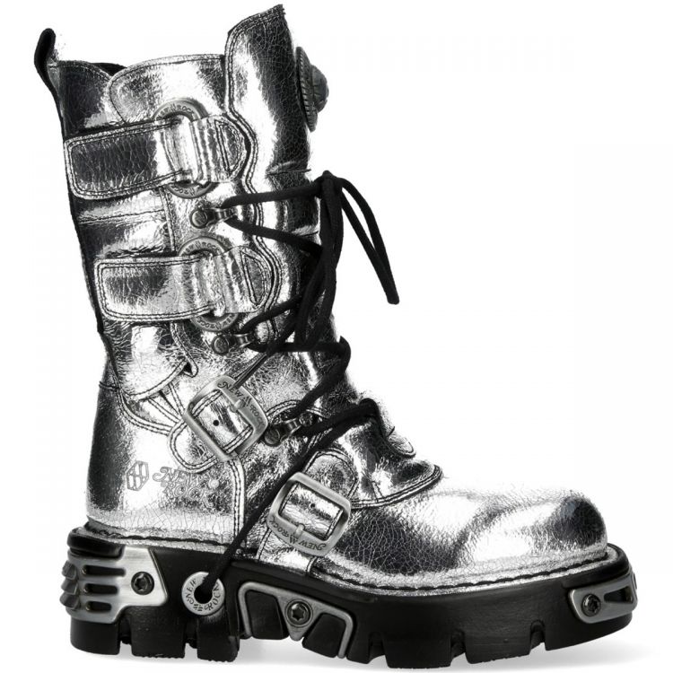 Bottes New Rock Metallic Reactor en Cuir Argenté