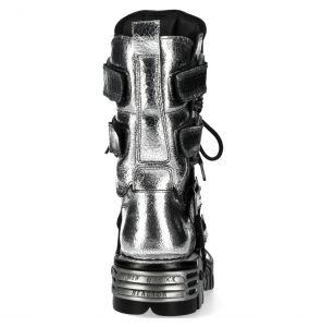 Silver Leather Reactor New Rock Metallic Boots