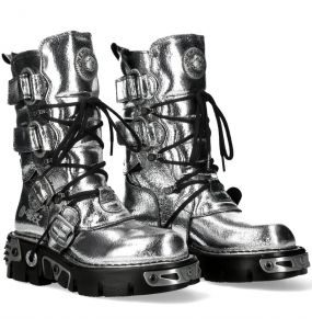 Silver Leather Reactor New Rock Metallic Boots