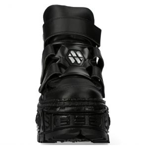 Black Vegan Leather New Rock Tank Platform Shoes