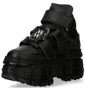 Chaussures Plateformes New Rock Tank en Cuir Vegan Noir