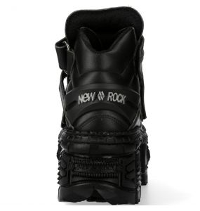 Black Vegan Leather New Rock Tank Platform Shoes