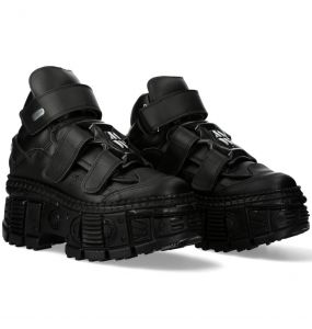 Black Vegan Leather New Rock Tank Platform Shoes