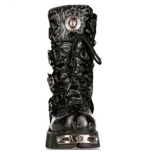 Bottes New Rock Metallic en Cuir Vintage Flower Noir