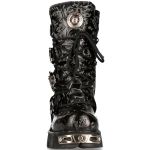 Bottes New Rock Metallic en Cuir Vintage Flower Noir