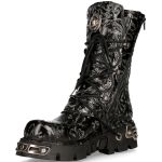 Bottes New Rock Metallic en Cuir Vintage Flower Noir