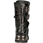 Bottes New Rock Metallic en Cuir Vintage Flower Noir