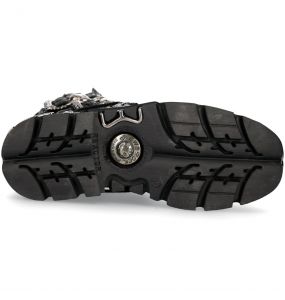 Bottes New Rock Metallic en Cuir Vintage Flower Noir