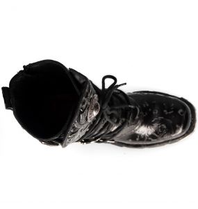 Bottes New Rock Metallic en Cuir Vintage Flower Noir