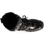 Black Vintage Flower Leather New Rock Metallic Boots
