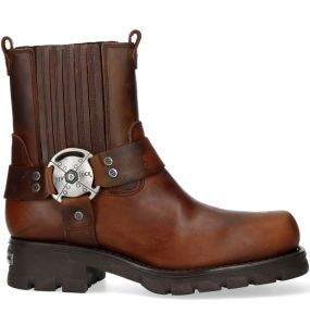 Alaska Brown Leather New Rock Motorcycle Ankle Boots