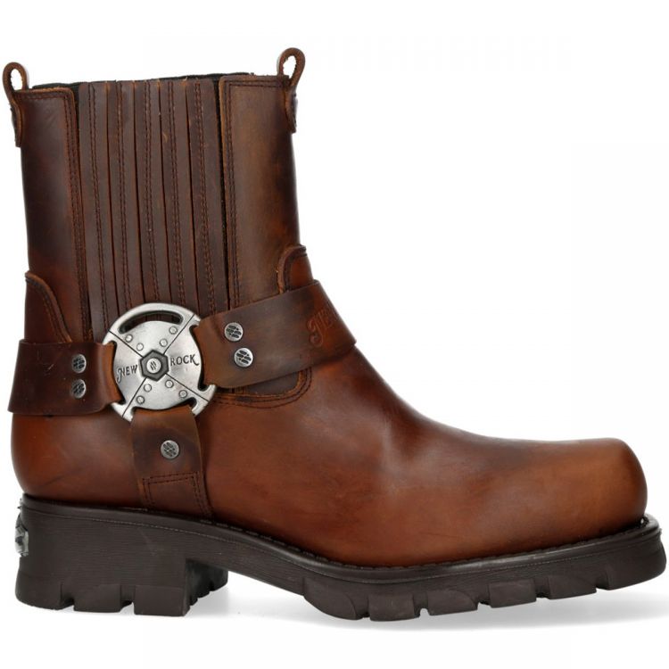 Alaska Brown Leather New Rock Motorcycle Ankle Boots