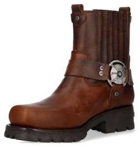 Bottines New Rock Motorcycle en Cuir Alaska Marron