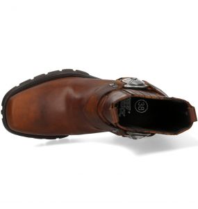 Bottines New Rock Motorcycle en Cuir Alaska Marron