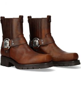 Bottines New Rock Motorcycle en Cuir Alaska Marron
