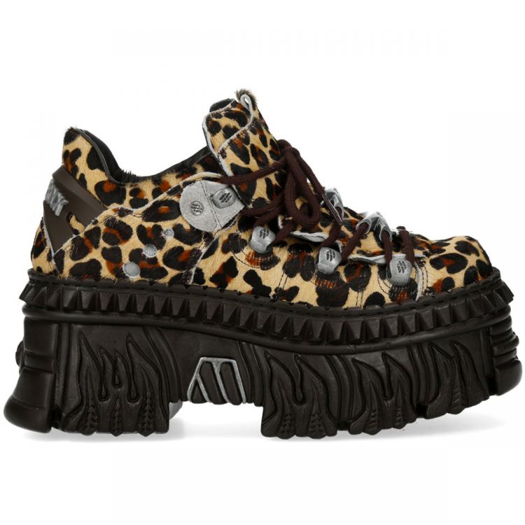 Chaussures Plateformes New Rock Fire en Léopard Marron