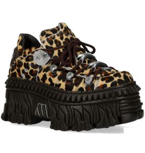 Chaussures Plateformes New Rock Fire en Léopard Marron