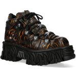 Chaussures Plateformes New Rock Fire en Cuir Feu et Noir