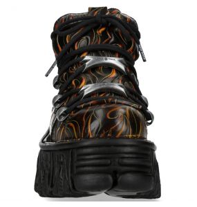 Chaussures Plateformes New Rock Fire en Cuir Feu et Noir