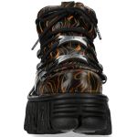 Chaussures Plateformes New Rock Fire en Cuir Feu et Noir