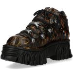 Chaussures Plateformes New Rock Fire en Cuir Feu et Noir