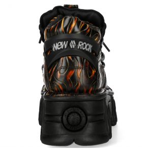 Chaussures Plateformes New Rock Fire en Cuir Feu et Noir