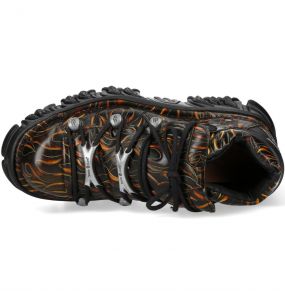 Chaussures Plateformes New Rock Fire en Cuir Feu et Noir