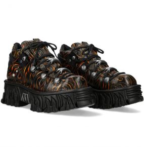 Chaussures Plateformes New Rock Fire en Cuir Feu et Noir