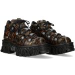 Chaussures Plateformes New Rock Fire en Cuir Feu et Noir