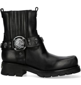 Black Itali Leather New Rock Motorcycle Ankle Boots