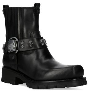 Black Itali Leather New Rock Motorcycle Ankle Boots