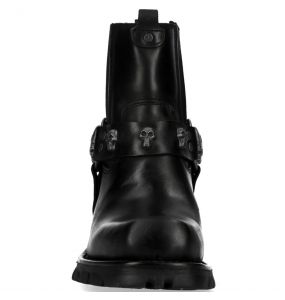 Black Itali Leather New Rock Motorcycle Ankle Boots