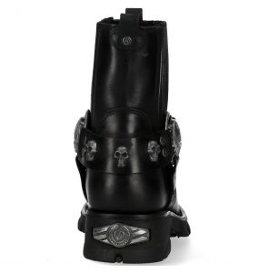 Black Itali Leather New Rock Motorcycle Ankle Boots