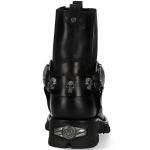 Black Itali Leather New Rock Motorcycle Ankle Boots