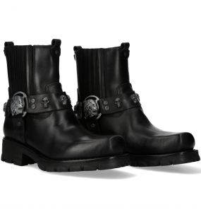 Black Itali Leather New Rock Motorcycle Ankle Boots