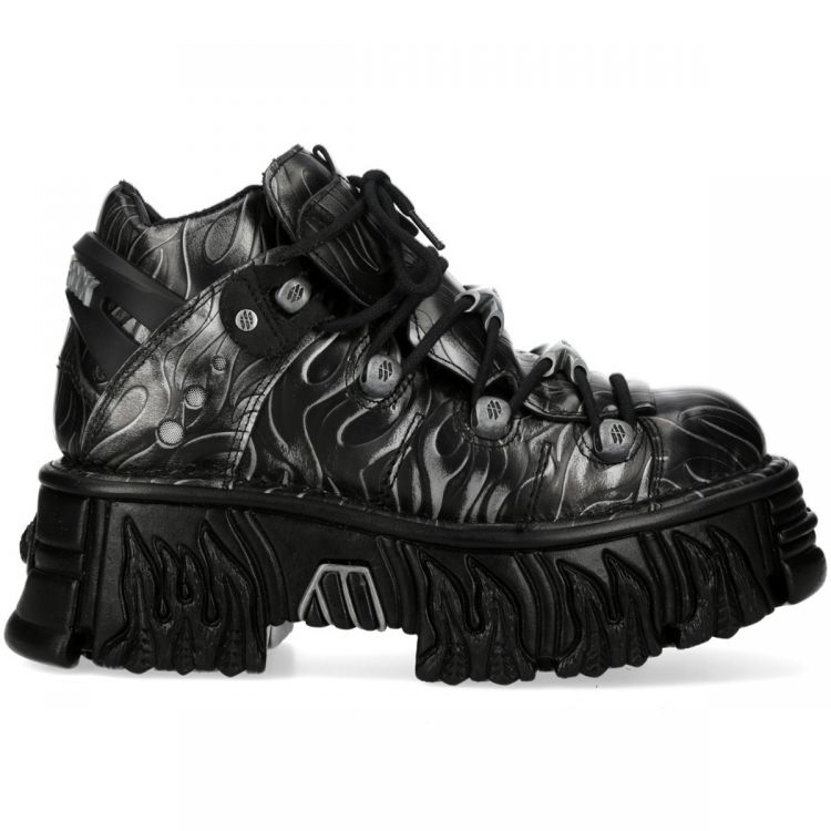 Black and Gray Leather New Rock Fire Platform Shoes
