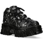 Black and Gray Leather New Rock Fire Platform Shoes