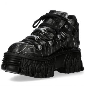 Black and Gray Leather New Rock Fire Platform Shoes